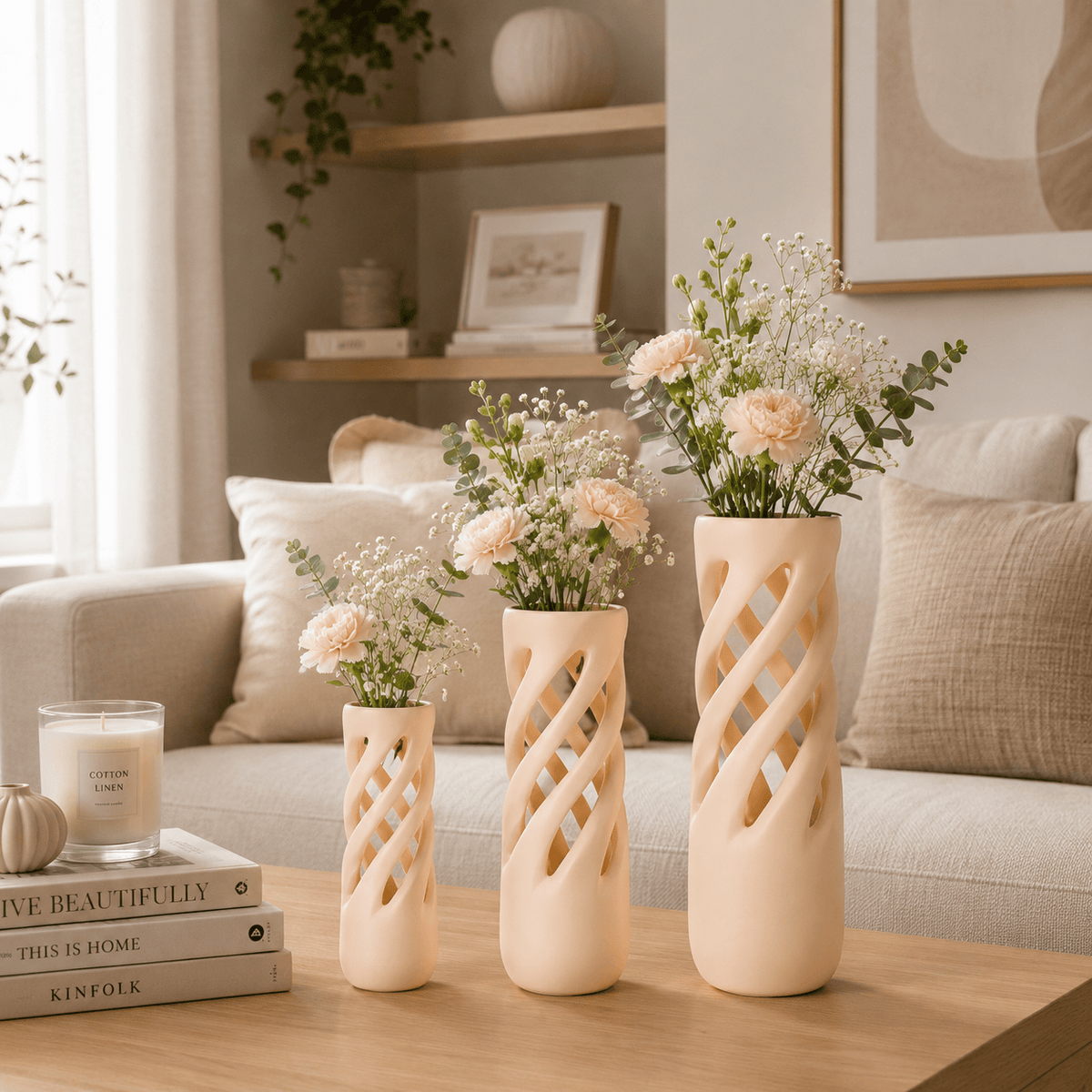 Modern Spiral Vase 3 Piece Set Sculptural Home Décor