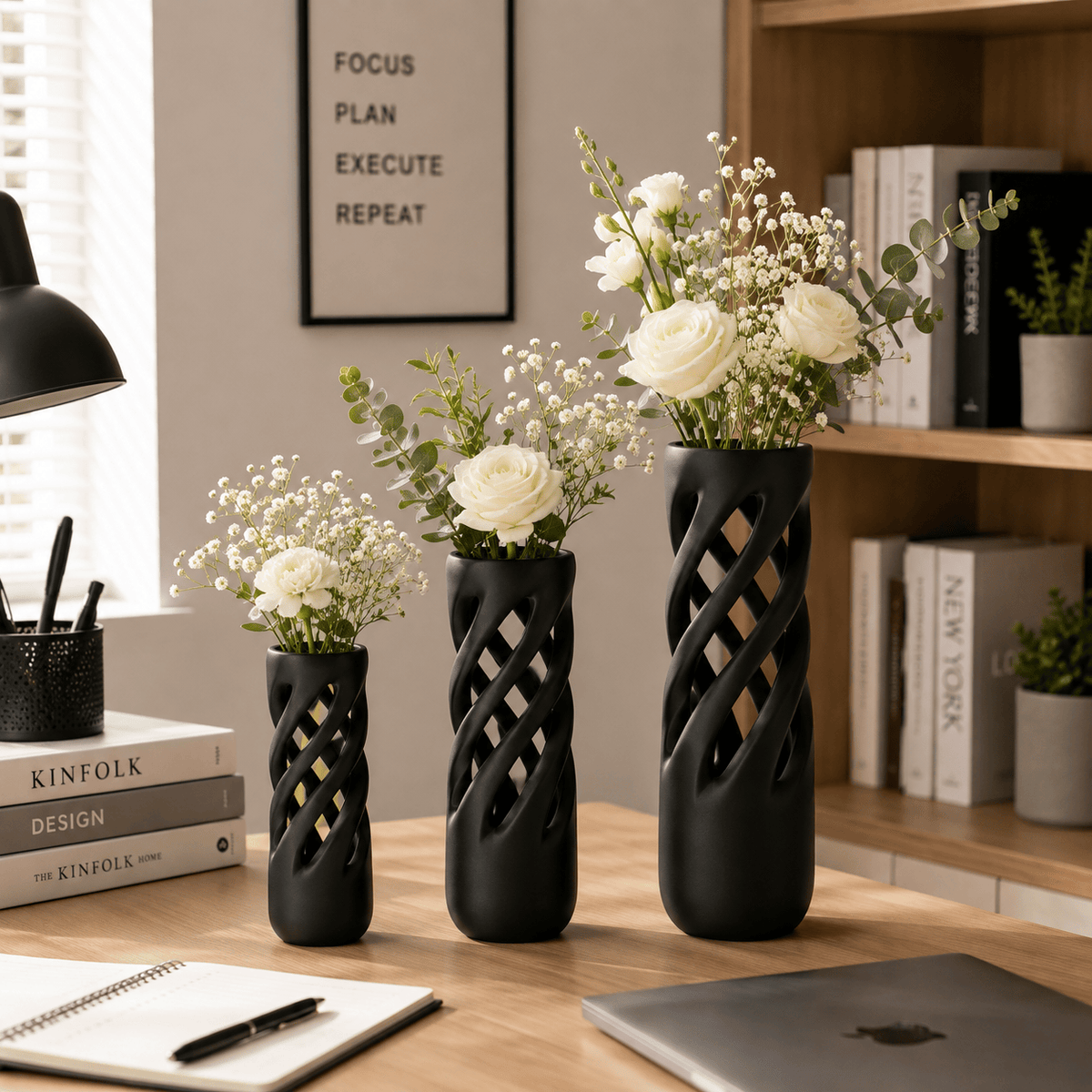 Modern Spiral Vase 3 Piece Set Sculptural Home Décor
