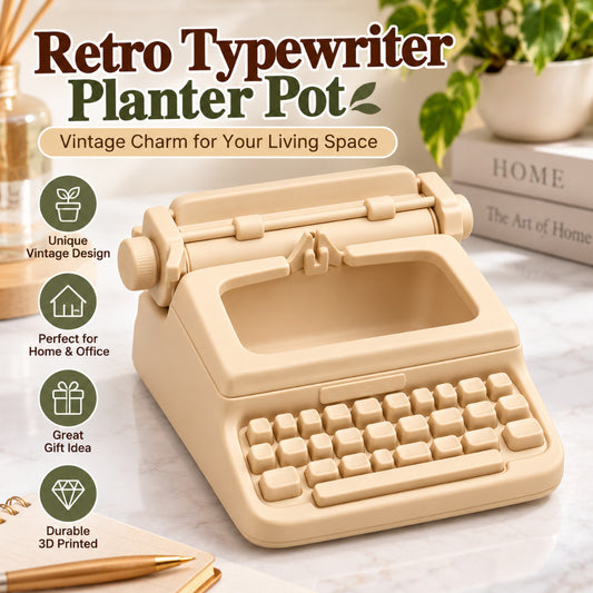 Retro Typewriter Planter Pot Beige | 3D Printed Vintage Desk Decor, Cute Succulent Plant Pot, Unique Home Decor Gift